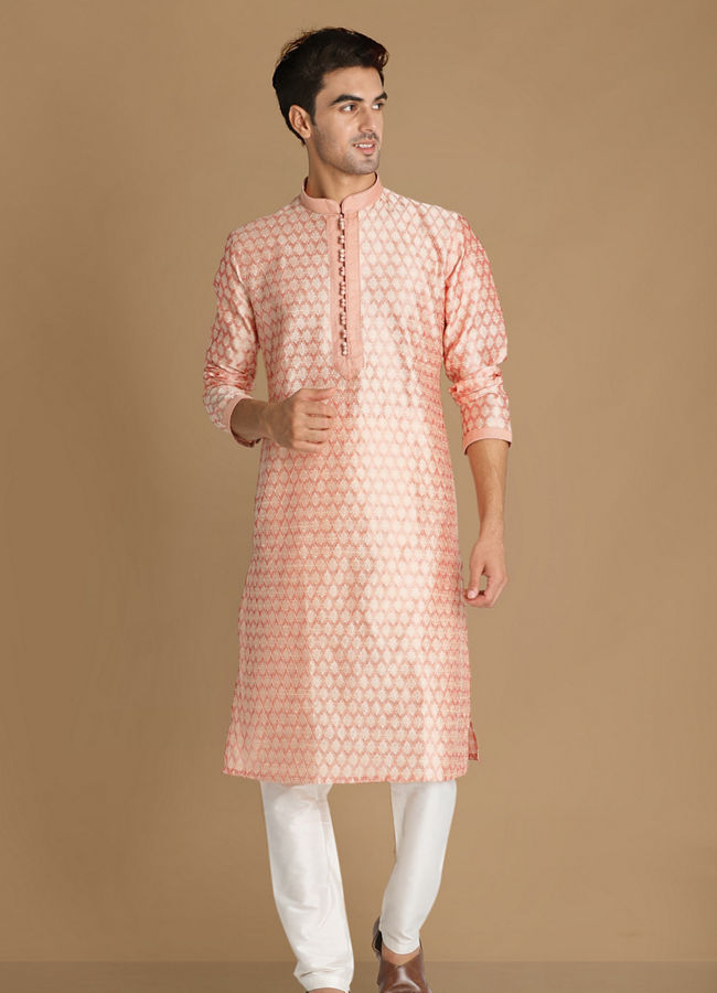 Light Pink Self Design Kurta Set image number 1